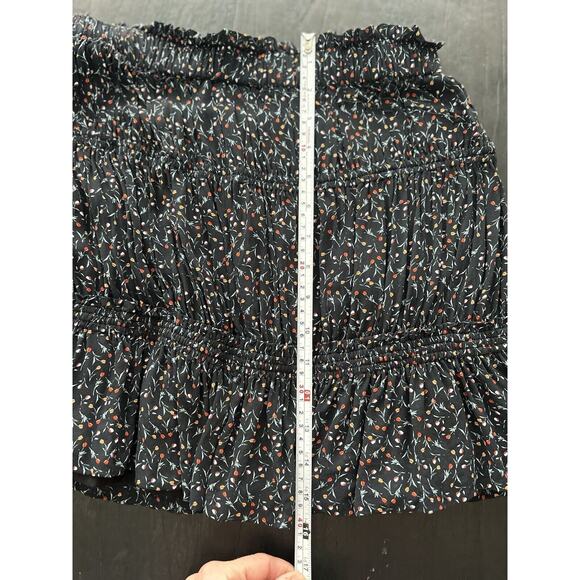 Magali Pascal womens Tiered Mini Skirt Elastic Waist Navy Floral Print M Ruffled - Picture 6 of 10